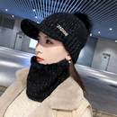 毛线帽子女秋冬百搭加绒加厚护耳针织帽鸭舌保暖帽显脸小围巾可爱