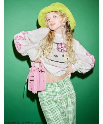 套头出口日本candystripper女超可爱kitty猫长袖提花毛衣