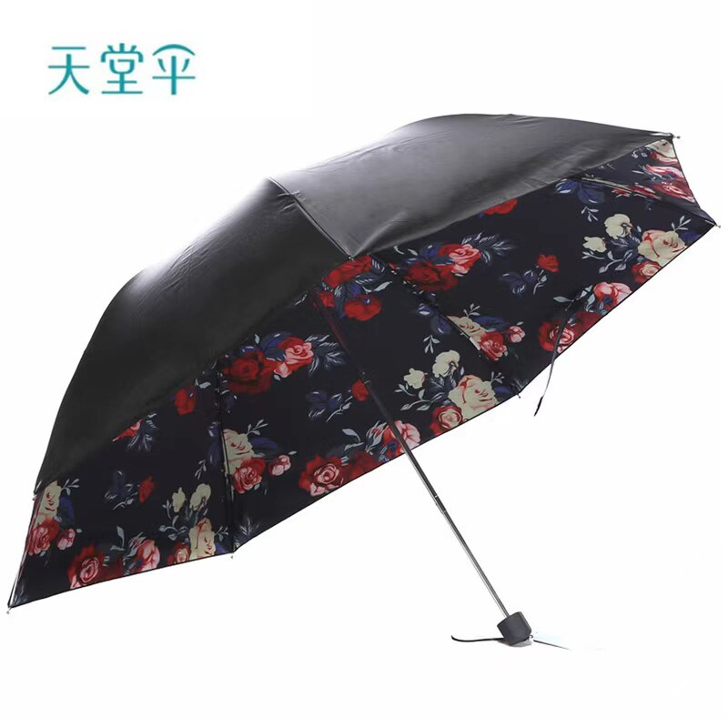 天堂伞女士黑胶便携晴雨两用太阳伞三折轻便晴雨伞铅笔伞31808E