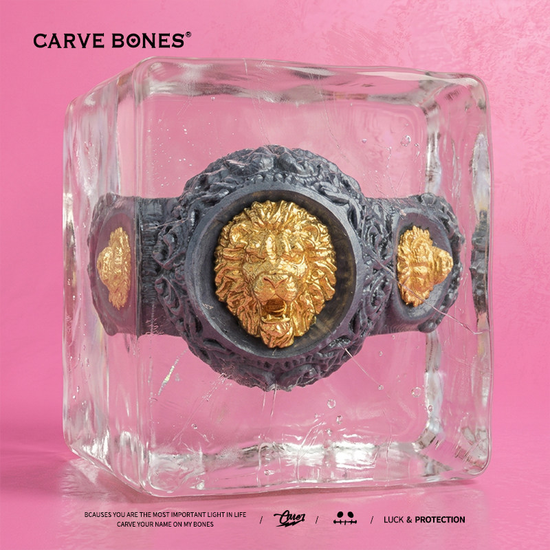 CARVE BONES刻骨雄狮的荣耀银18K金狮王头骨戒指定制珠宝男士复古