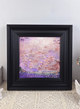 高级感睡莲复古油画法美式装饰挂画摆台客厅餐厅黑色相框摆件壁画