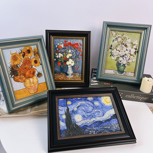 相框客厅餐厅卧室背景墙挂画装 饰画 美式 梵高名画油画摆件复古法式