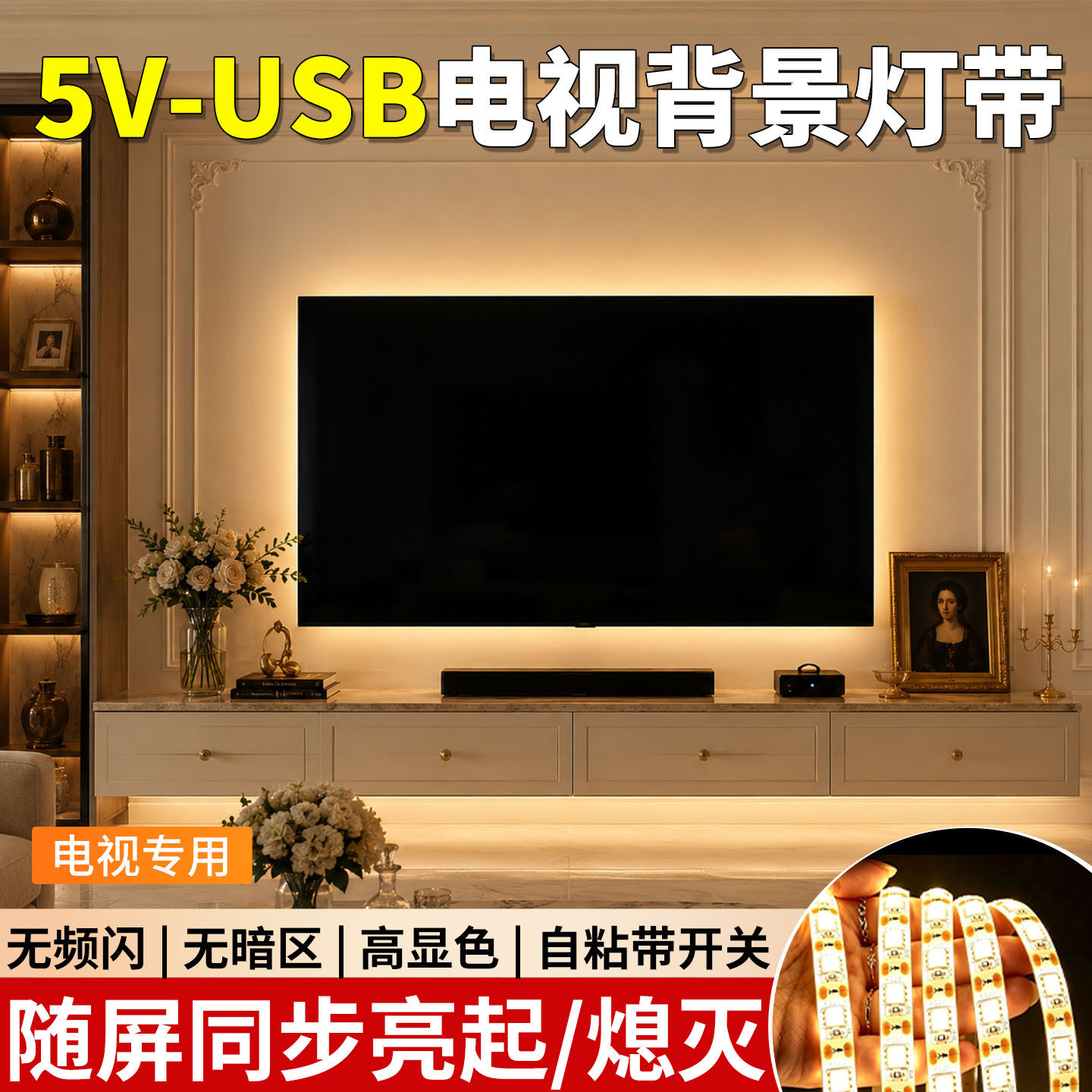 5v滴胶裸板电视机背景usb灯带条图片