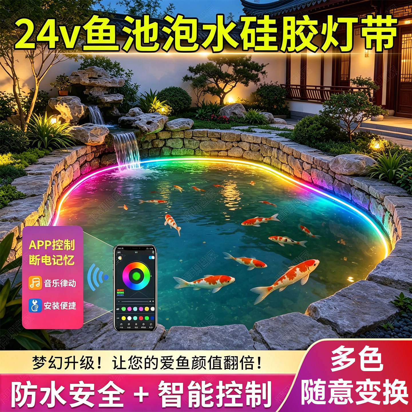 24v低压鱼池实心灌胶可泡水灯带自粘led灯条泳池鱼缸户外亮化专用