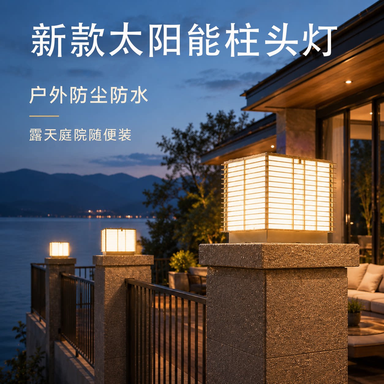 太阳能户外防水庭院柱头灯
