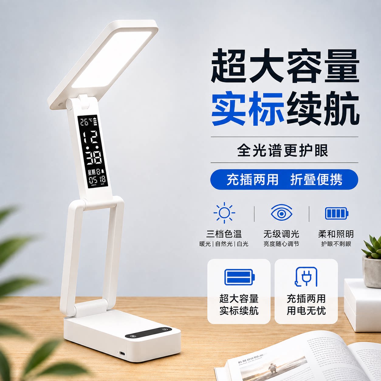 宿舍大学生台灯护眼学习专用2026新款长续航全光谱小夜灯儿童阅读