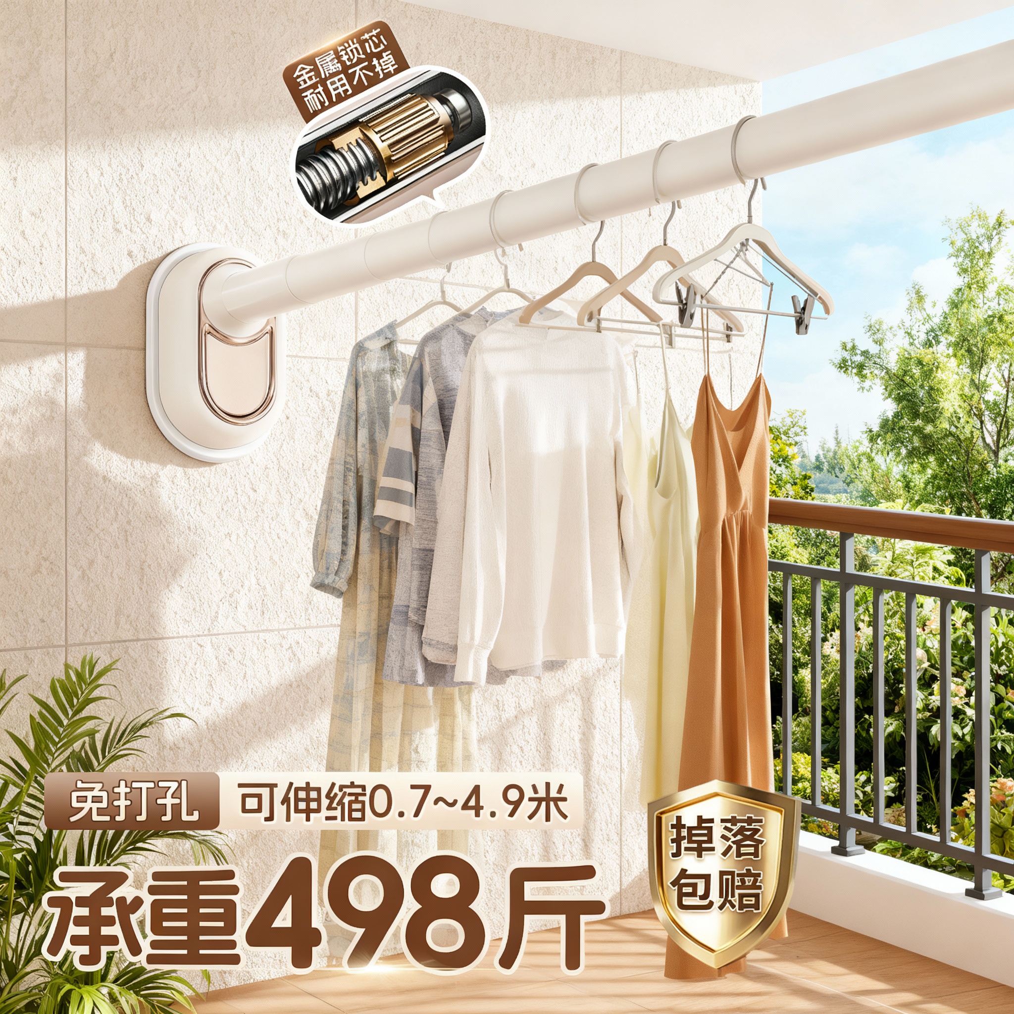 免打孔伸缩杆承重金属锁芯