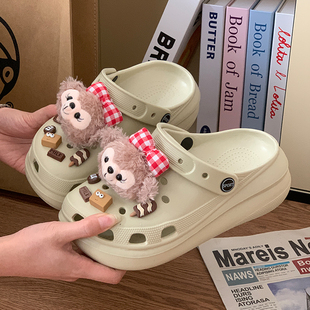 外穿防滑包头凉拖鞋 夏季 秋千 女款 厚底增高5cm达菲熊泡芙EVA洞洞鞋