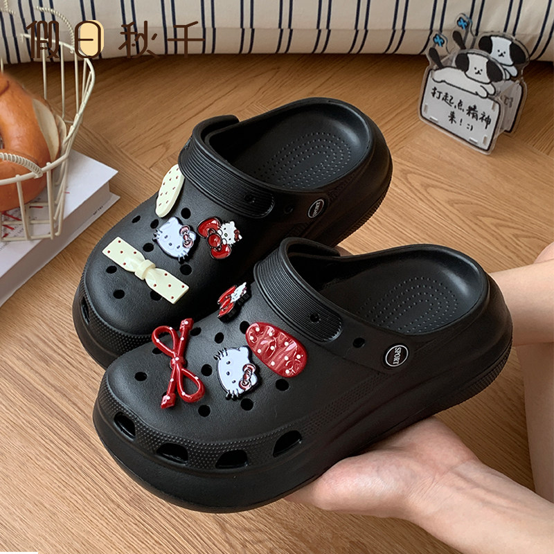 假日秋千 网红kt足弓洞洞鞋女夏增高厚底5cm防滑海边度假沙滩凉鞋