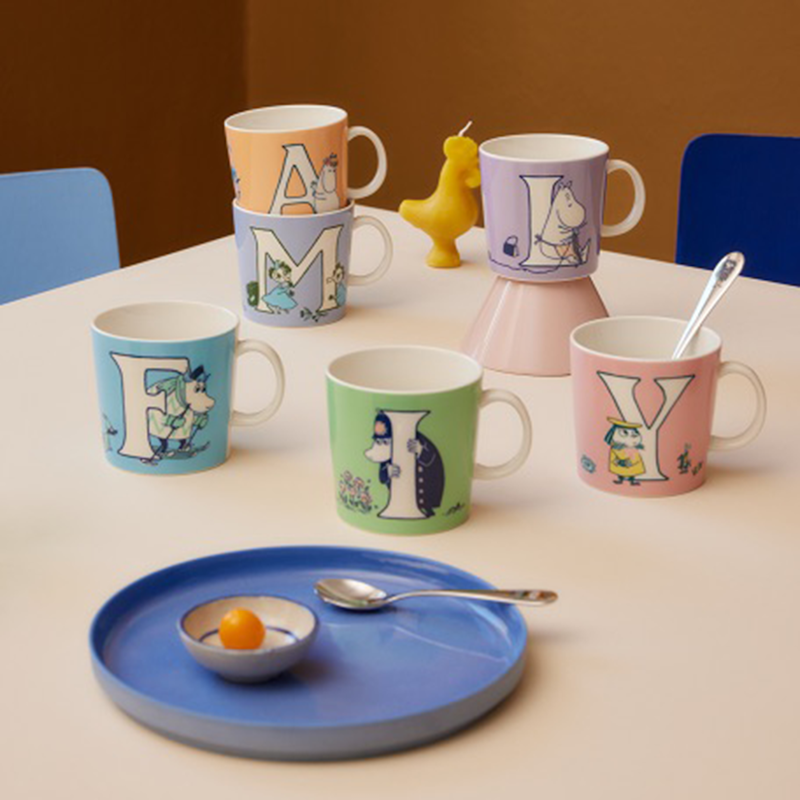 日本代购 芬兰Moomin授权姆明陶瓷字母系列马克杯卡通咖啡杯 盘子