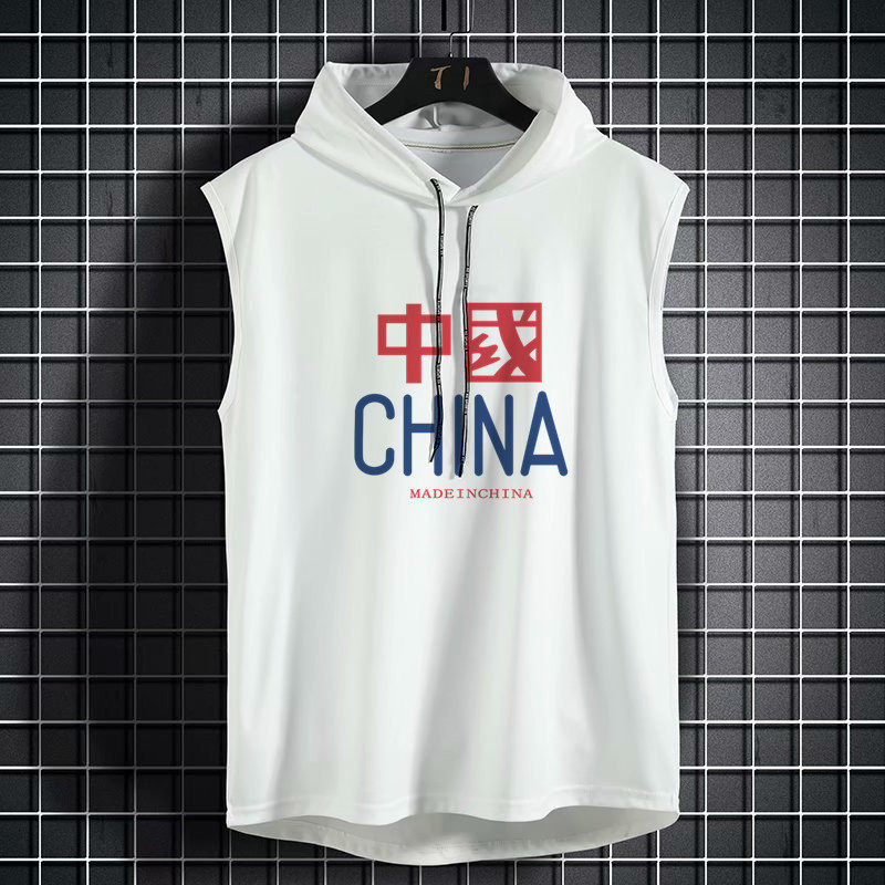 夏季无袖连帽背心短袖T恤男宽松薄款韩版潮流坎肩帽衫运动篮球服