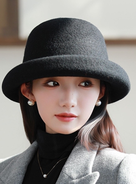 羊毛呢渔夫帽子女秋冬韩版优雅