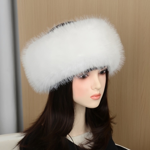 秋冬保暖空顶帽仿皮草狐狸毛无顶帽加厚帽圈蒙古风头环发饰圈潮女