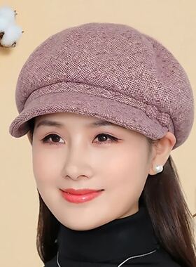 秋冬天帽子女士八角帽韩版毛呢