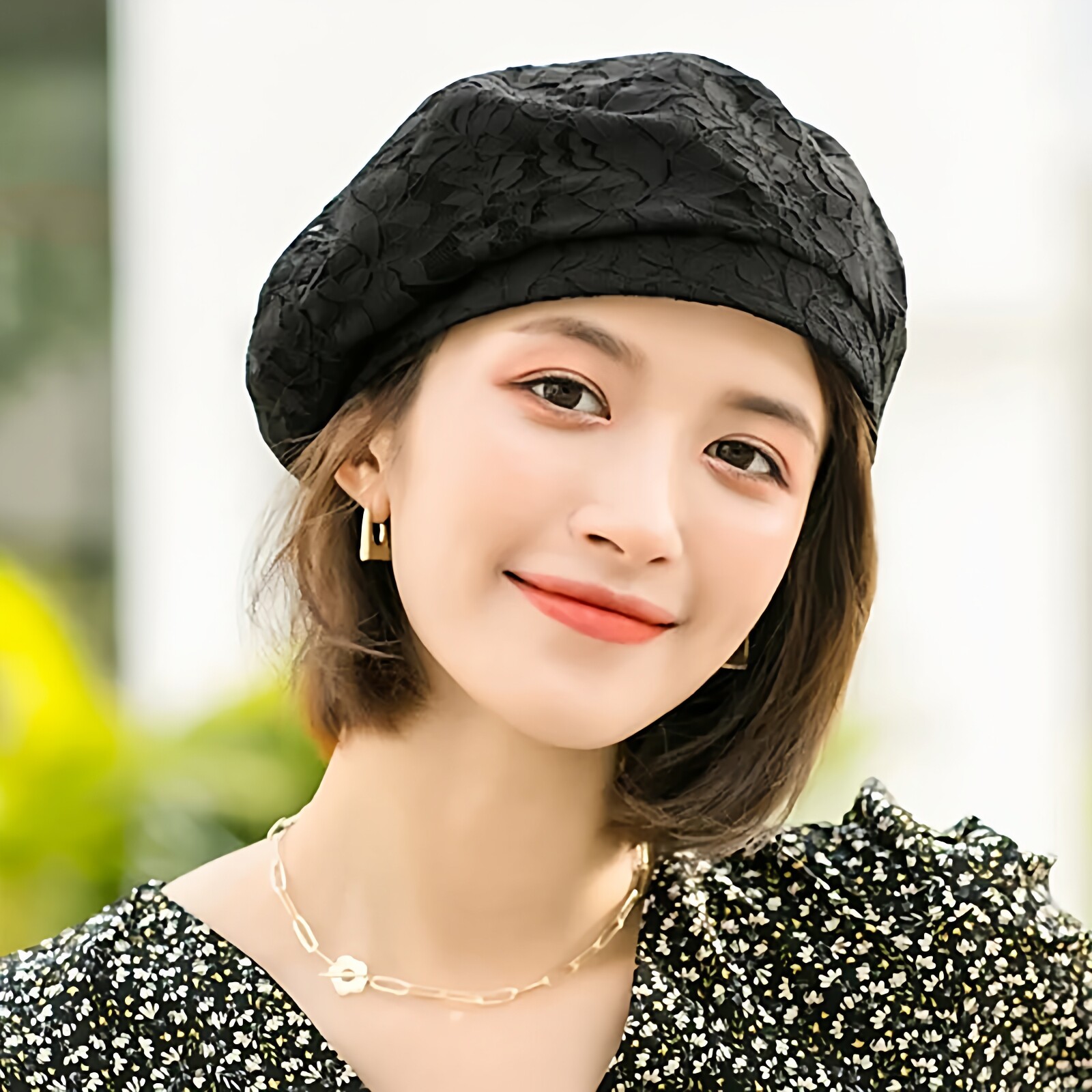 网红春秋季蕾丝贝雷帽女日系秋冬