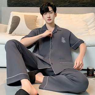 睡衣男款短袖长裤夏季纯棉特大码开衫200斤240斤5XL6XL家居服套装