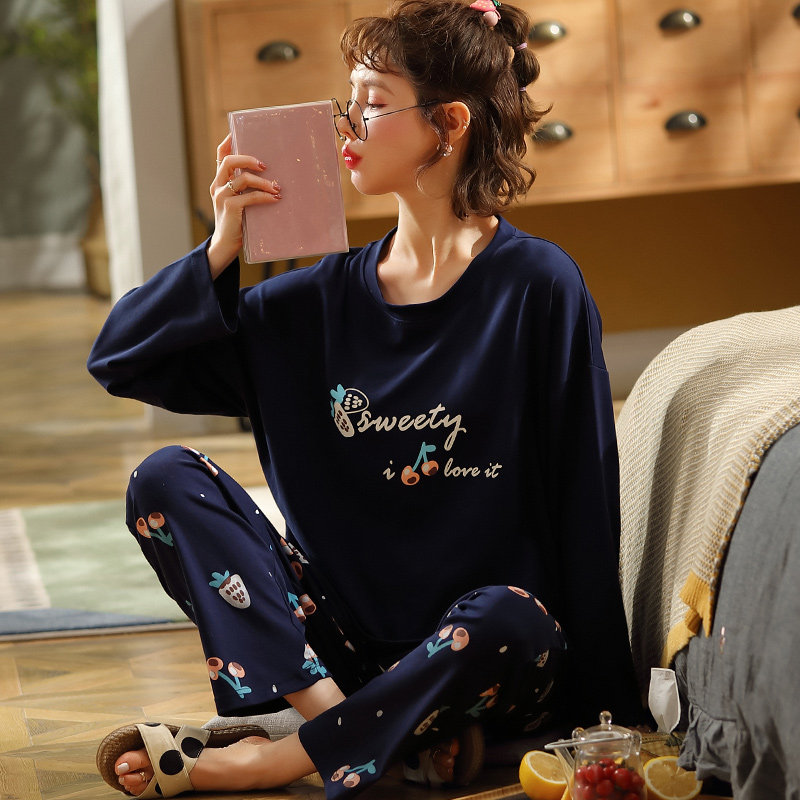 长袖睡衣女薄款纯棉春秋季加肥大码韩版宽松家居服胖MM200斤220斤