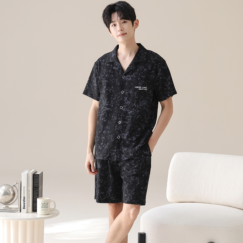 夏季加大号男士开衫短袖睡衣纯棉加肥特大码短裤200斤230斤5XL6XL