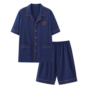 夏季男士短袖睡衣套装纯棉开衫特大码200斤4XL250斤5XL6XL家居服