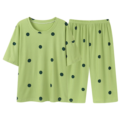 5XL6XL凉感螺纹莫代尔短袖七分裤睡衣女夏款胖mm超大码200斤240斤