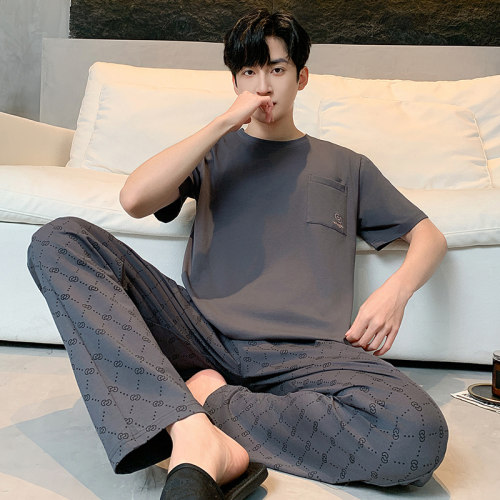 睡衣男夏纯棉短袖长裤套头宽松加大码家居服套装200斤240斤5XL6XL