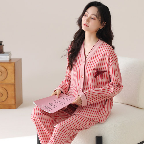 睡衣女春秋冬纯棉长袖长裤开衫纽扣特大码200斤胖mm宽松家居服5XL