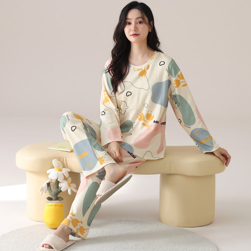 睡衣女春秋款纯棉长袖特大码200斤胖mm套装秋冬加大套头220斤5XL