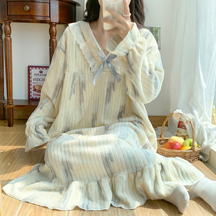 胖MM公主睡裙法兰绒珊瑚绒保暖睡衣200斤加大码宽松秋冬5XL连衣裙