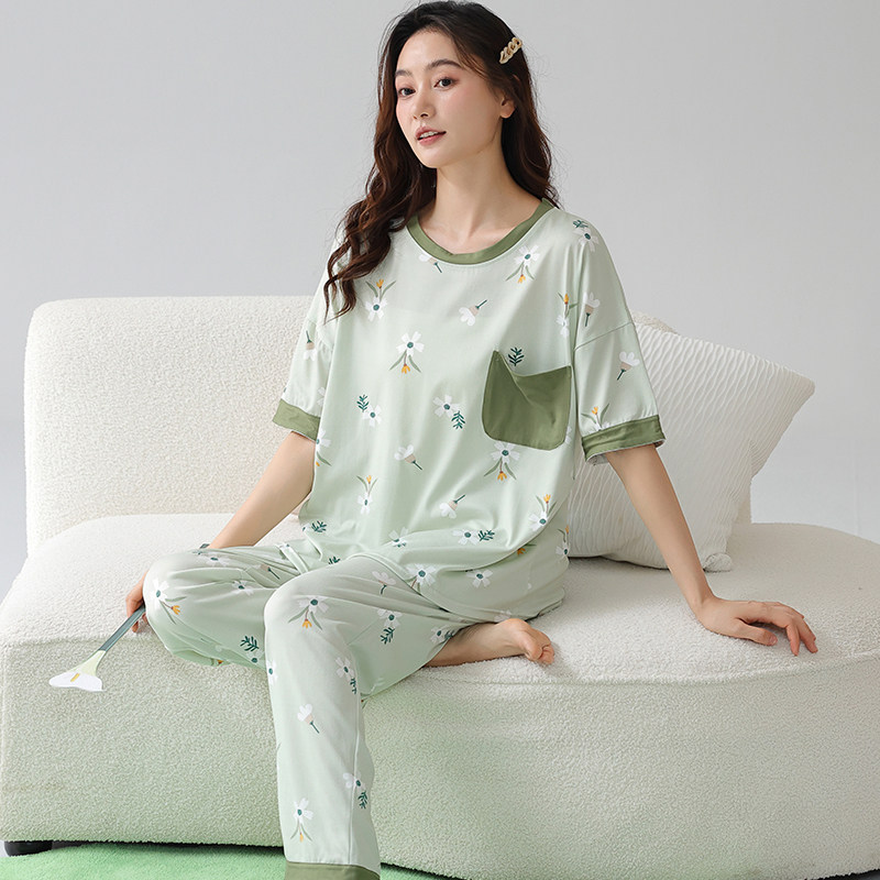 纯棉特大码睡衣女夏短袖长裤胖mm加肥加大号200斤家居服240斤6XL