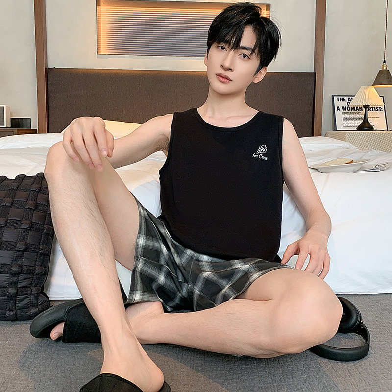 睡衣男夏加肥加大莫代尔背心短袖短裤加大号220斤5XL260斤6XL套装