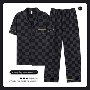 家居服特大码 长裤 开衫 220斤240斤5XL6XL 套装 夏季 睡衣男士 纯棉短袖
