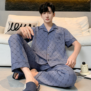 睡衣男款夏季短袖长裤纯棉开衫特大码200斤240斤5XL6XL家居服套装
