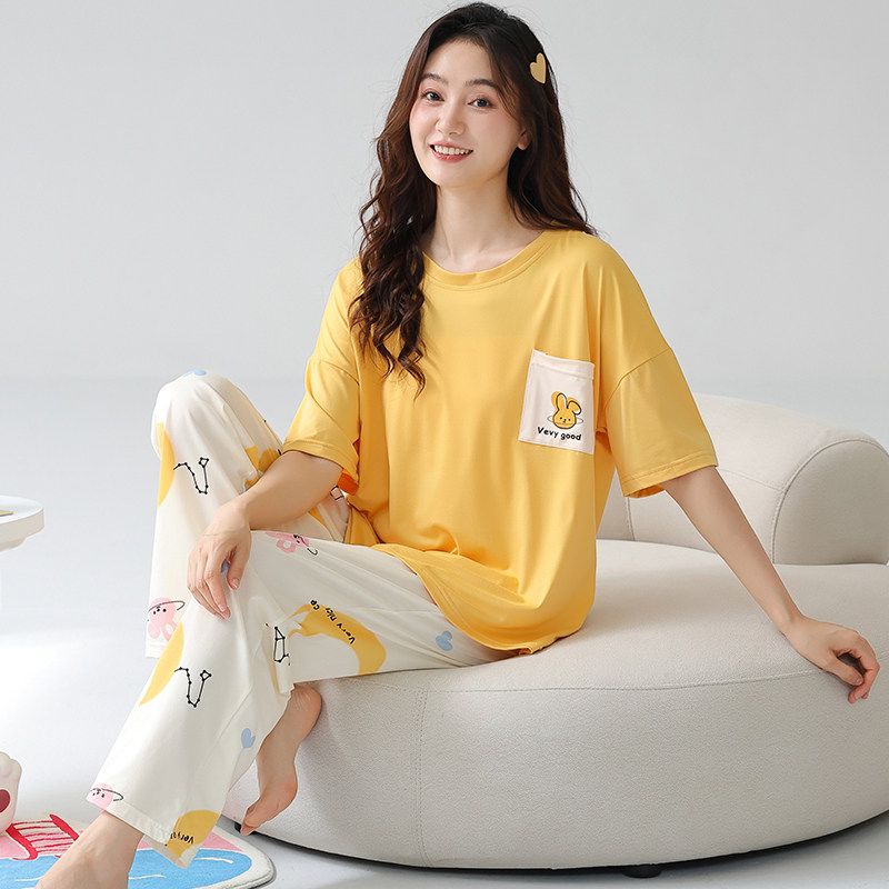 特大码睡衣女士夏季纯棉短袖长裤胖MM家居服宽松200斤220斤5XL6XL