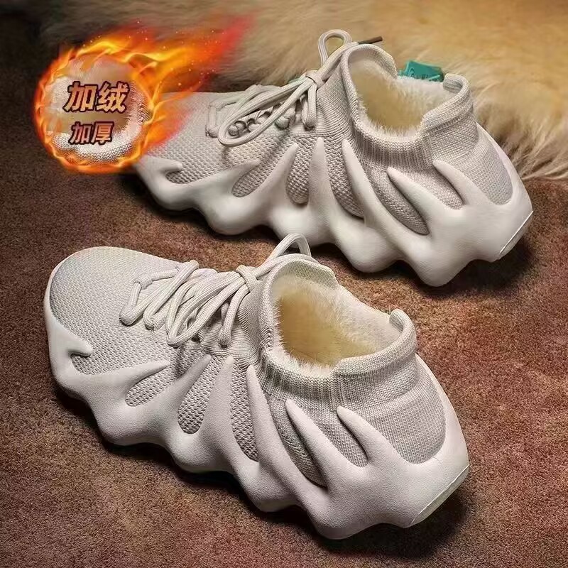 女鞋棉鞋加绒椰子鞋冬季保暖厚底八爪鞋加厚系带黑白色秋季防寒