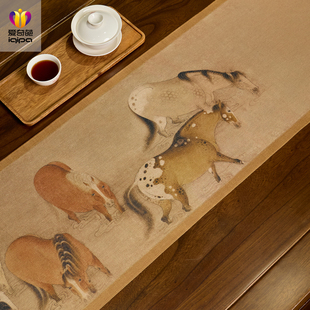 爱奇葩 原创十六神骏图桌茶席中式桌旗马年茶席桌布茶桌垫布茶旗