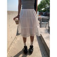 yesyellow 韩版夏季新款白色休闲显瘦半身裙网纱边高腰显瘦短裙