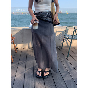 yesyellow 韩系夏新款时尚氛围感半透纱宽松层叠长款半身裙长裙