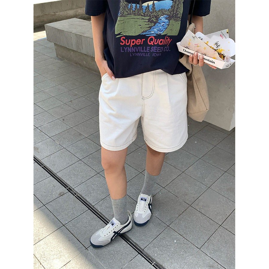 yesyellow 韩系薄款牛仔短裤女宽松直筒高腰显瘦休闲百搭中裤