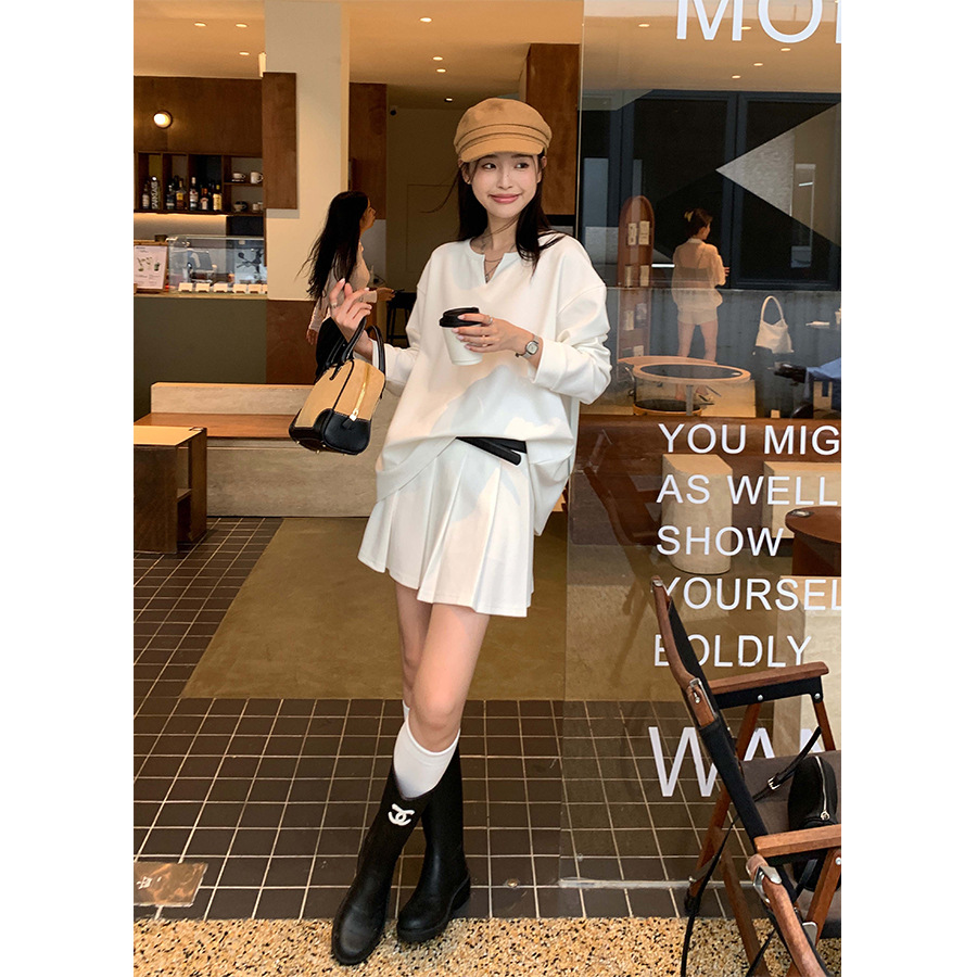 yesyellow慵懒风长袖卫衣半裙套装女2024秋韩版宽松休闲两件套