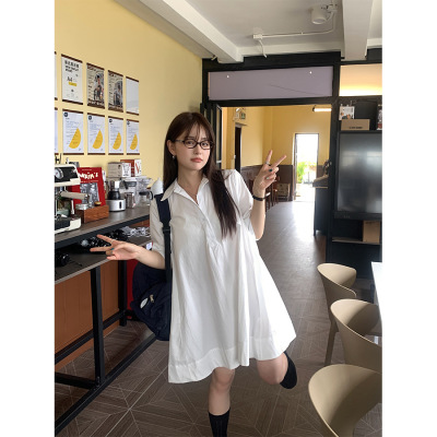 yesyellow韩式翻领连衣裙女休闲宽松中长款衬衣裙子女