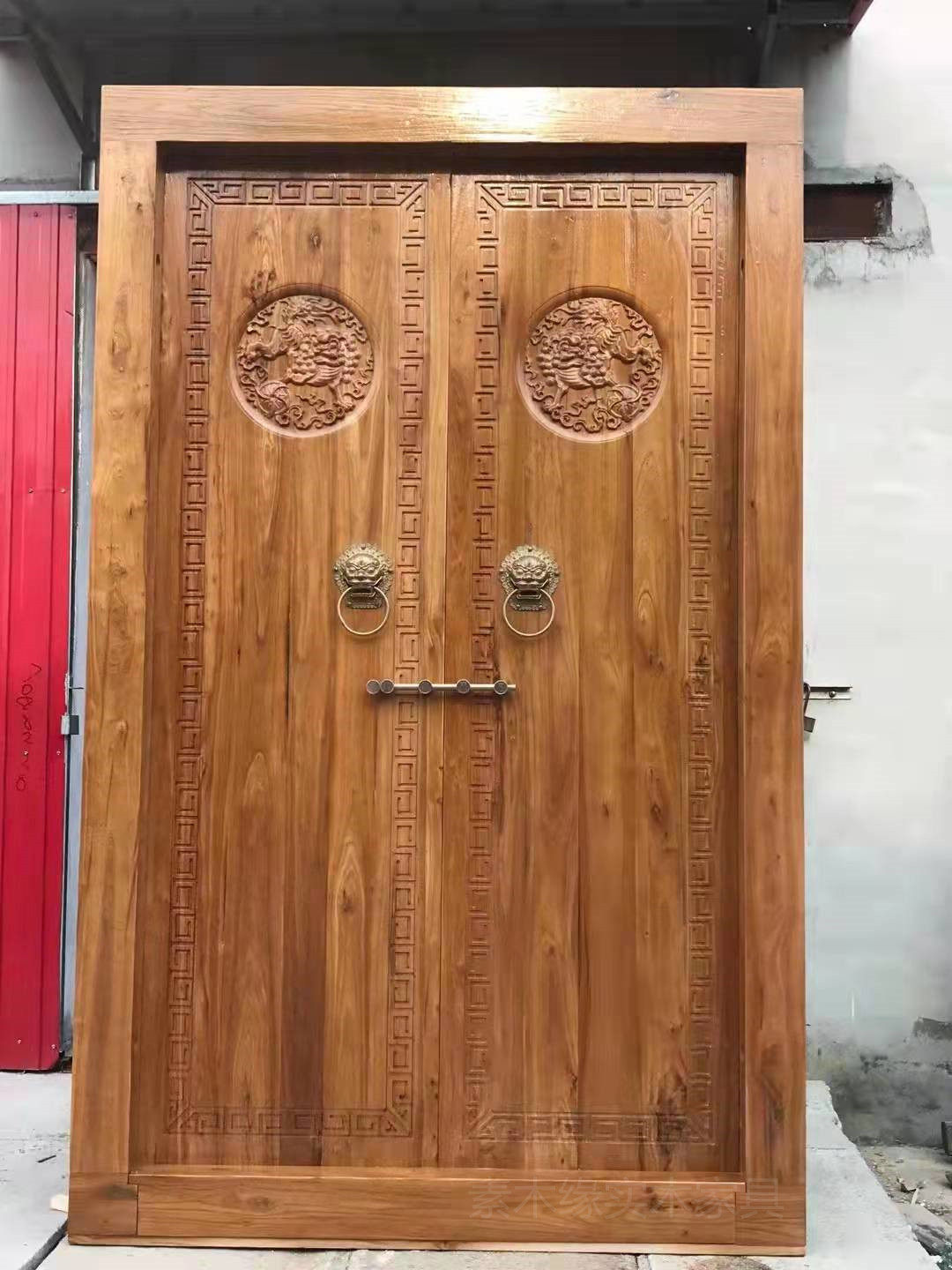 中式仿古实木大门农村庭院别墅复古大门老榆木双开大门自建房进户