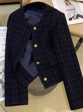 今年流行藏青色小香风西装外套女2025春秋新款气质名媛休闲上衣
