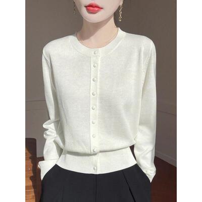 长袖薄款针织衫毛衣女2025年秋季新款百搭纯色开衫外套打底衫上衣