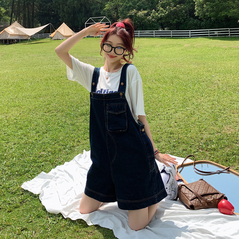 港风复古牛仔背带裤女夏2025新款小个子网红炸街慵懒风休闲连体裤，女装牛仔裤，浙宝179