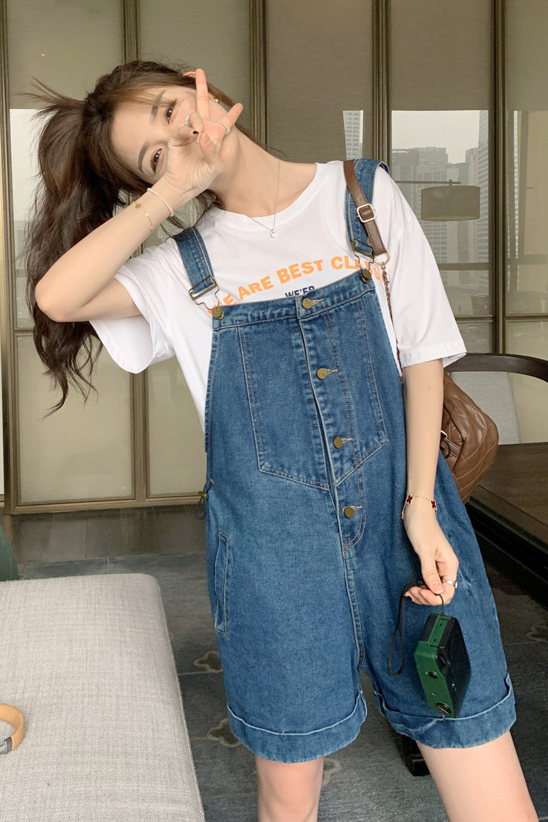 孕妇装2022夏季新款时尚牛仔背带短裤韩版薄款洋气外穿裤子,女装连体裤,浙宝179