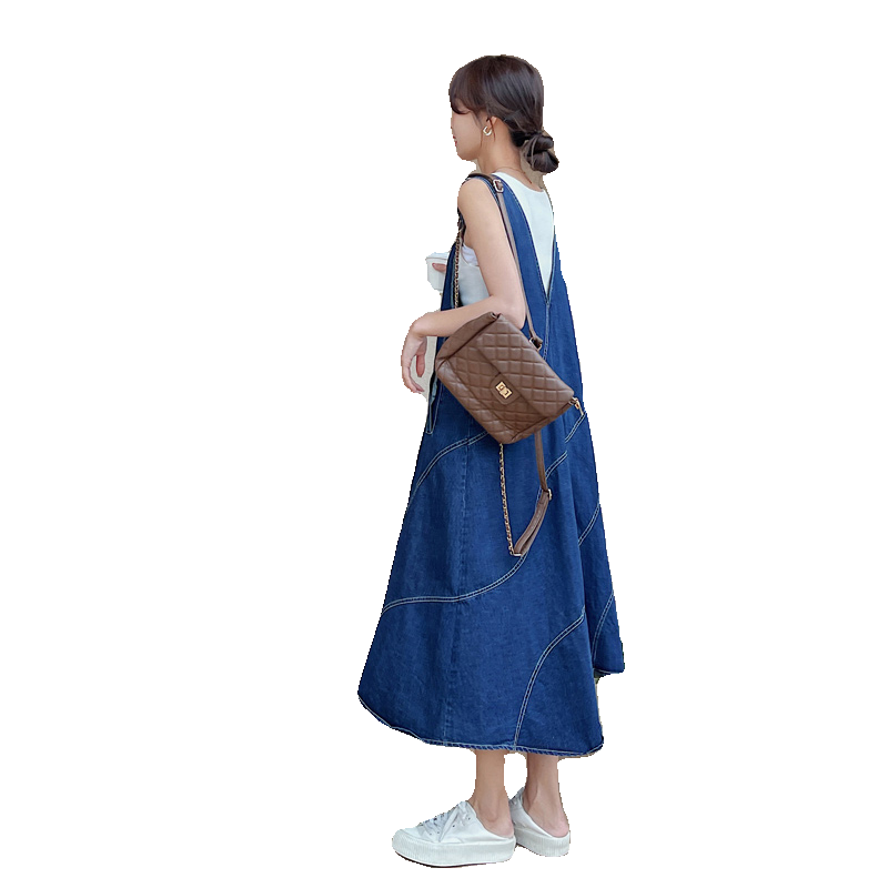牛仔背带裙女2025春夏季新款韩系复古百搭遮肉修身宽松A字连衣裙,女装连衣裙,浙宝179