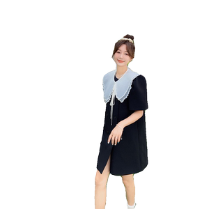 拼接撞色连衣裙女夏2024新款高级感茶法宽松直筒裙 306-P115-K168图片