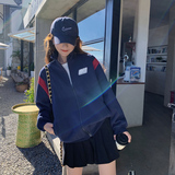 撞色拼接棒球服外套女2025秋季新款韩版时尚小众休闲宽松短款上衣，女装短外套，浙宝179