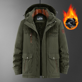 加厚保暖防寒户外棉服爸爸外套 中长款 冬季 加绒棉衣男中年宽松大码