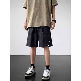 风宽松痞帅炸街五分裤 美式 街头运动工装 男夏季 子 复古纽扣设计短裤
